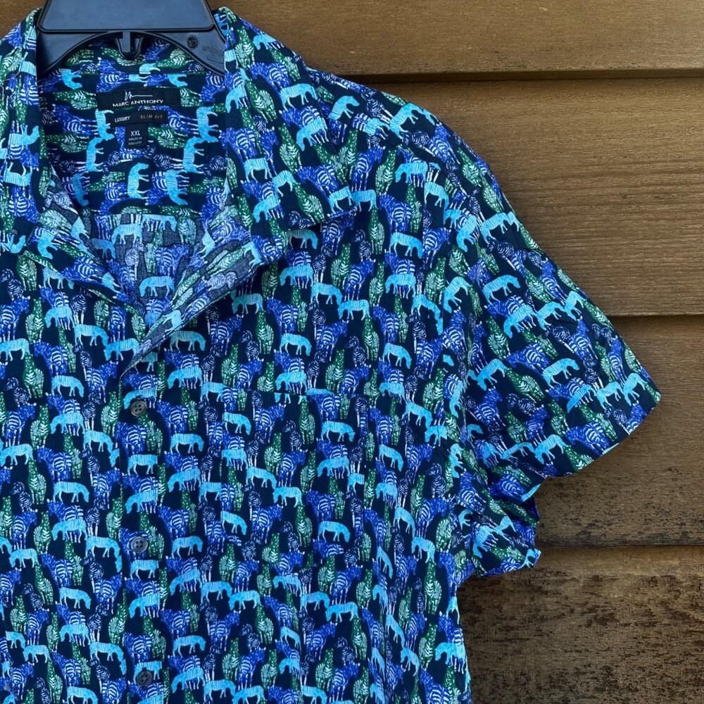 Marc Anthony Blue Zebra Luxury Button Down Mens Shirt Size XXL - Picture 6 of 11